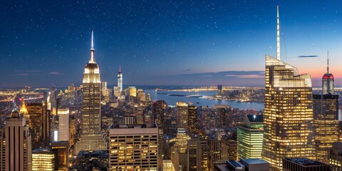 City Lights Under Starry Night, cityscape , skyline