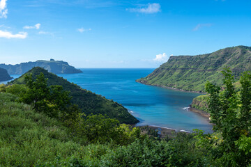 Obraz premium Scenic view of Taipivai Bay, Nuku Hiva, Marquesas Islands, French Polynesia