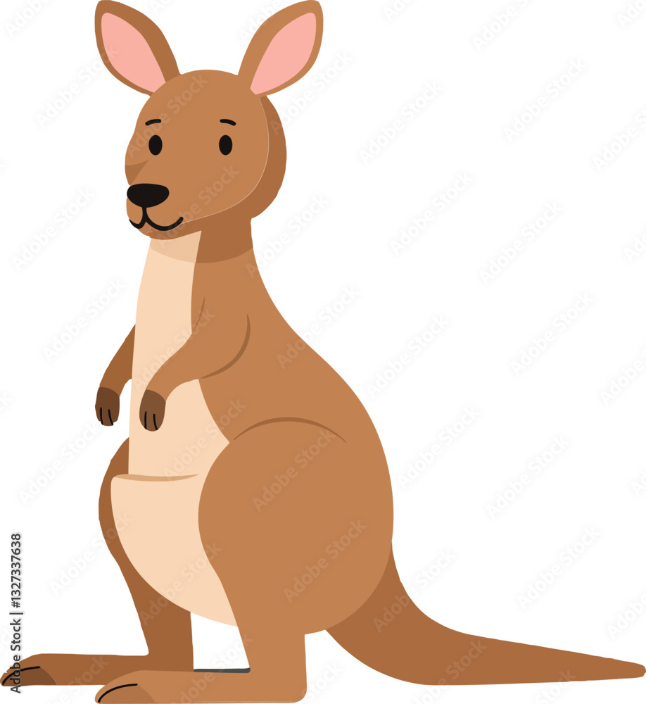 Poster kangaroo standing upright with a friendly expression in a minimal flat design style vector illustrat