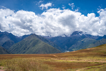 Majestic mountains and valley landscapes in the Sacred Valley, Peru