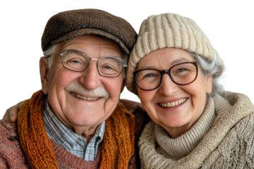 Happy elderly couple smiling on a transparent background