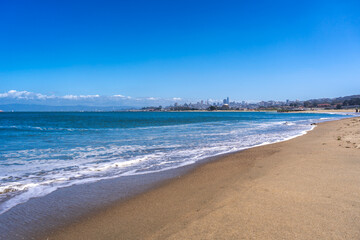 San Francisco skyline view from Golden Gate Beach, USA