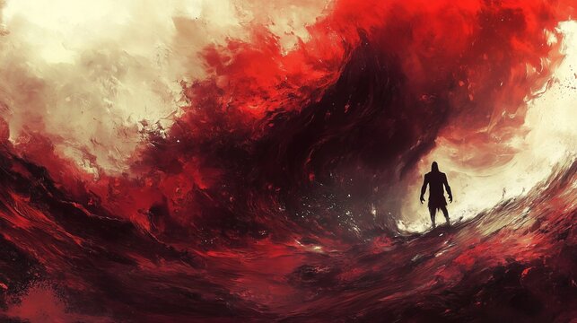 an intense abstract piece of crimson waves depicting rage