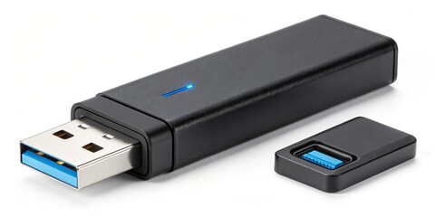 Black USB Adapter with Blue LED, Connection , Data transfer