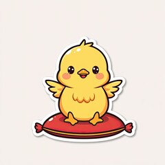 A cute yellow cartoon chick, a baby bird, hatched from an egg, a funny farm animal illustration