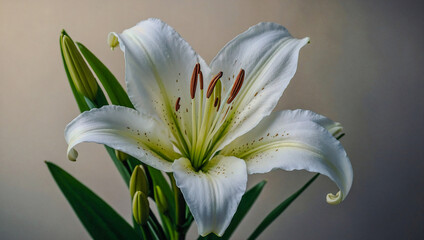 Fototapeta premium Elegant white lily bloom, serene botanical beauty