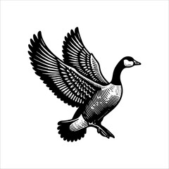 Obraz premium Simple Toulouse Goose Flapping Wings Vector Icon – Vintage Logo & Retro Illustration