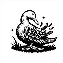 Obraz premium Simple Pekin Duck Preening Feathers Vector Icon – Vintage Logo & Retro Illustration