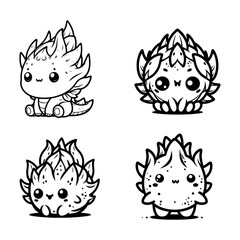 Cute Cartoon Dragon Fruit Silhouette Vector Set &ndash; Fun Tropical Pitaya Icons