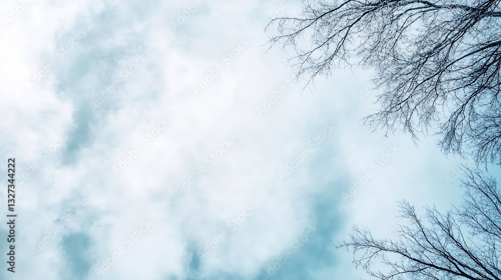 Aufkleber Atmospheric Sky View with Cloudy Background and Leafless Trees Creating a Serene Winter Scene : Generative AI