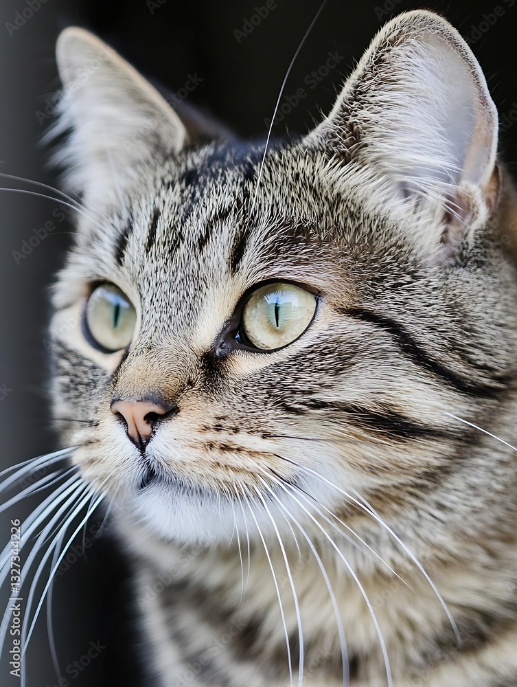 Poster close up of a beautiful tabby cat capturing the essence of feline grace and charm : generative ai