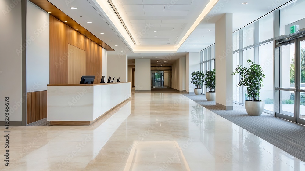 Poster modern reception area with elegant design and natural lighting creating a welcoming atmosphere : gen