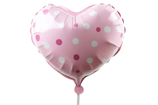 Heart shaped balloon with polka dots on a clear background