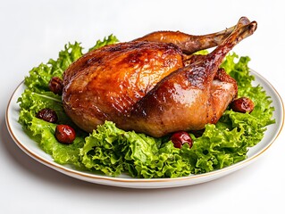 Roast chicken on a bed of fresh green lettuce