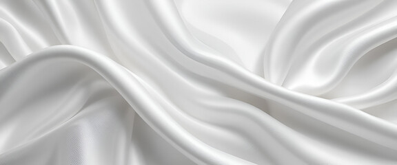 Obraz premium White abstract background. White satin silk texture background. Beautiful soft wavy folds on the fabric. White elegant background. 
