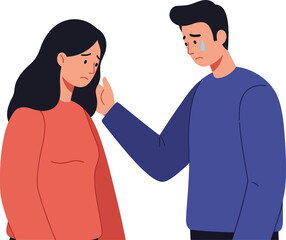 Fototapeta premium Two characters in a heartfelt moment of comfort, showing empathy, minimal design style, conveying emotions in vector illustration