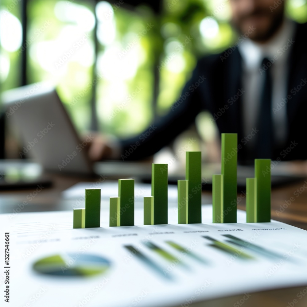 Aufkleber business data analysis: a close-up shot showcases business data analysis, featuring a bar graph and 