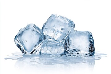 Fototapeta premium Three ice cubes isolated on white background