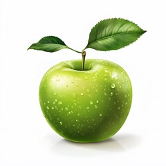 Fresh green apple with water droplets on surface