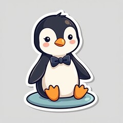 Obraz premium Cute Cartoon Penguin Sitting on a Round Blue Base for Kids' Designs