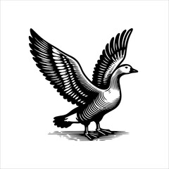 Simple American Buff Goose Flapping Wings Vector Icon – Vintage Logo & Retro Illustration