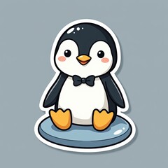 Obraz premium Cute Cartoon Penguin Sitting on a Round Blue Base for Kids' Designs