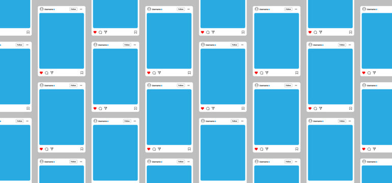 Instagram post mockup vector, social media carousel post template, photo frame layout, Instagram feed web post mockup, mobile app UI template on social network, Instagram notification icons.