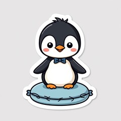 Naklejka premium Cute Cartoon Penguin Sitting on a Round Blue Base for Kids' Designs