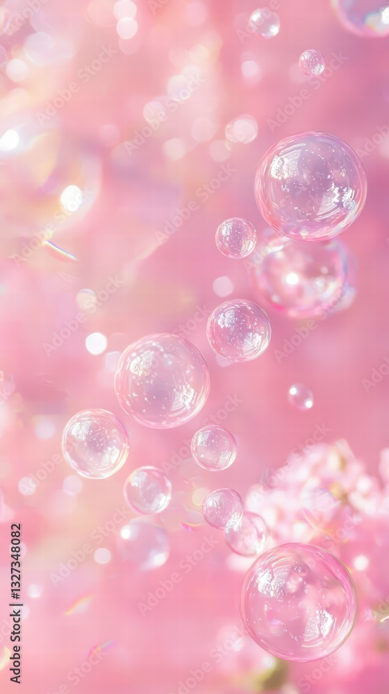 Aufkleber dreamy bubbles: delicate bubbles float through a soft pink backdrop, creating a whimsical and ethere