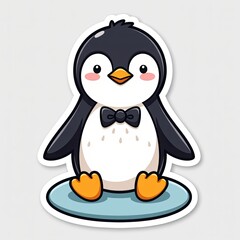 Fototapeta premium Cute Cartoon Penguin Sitting on a Round Blue Base for Kids' Designs