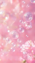 Dreamy Bubbles: Delicate bubbles float through a soft pink backdrop, creating a whimsical and ethereal scene. Perfect for evoking feelings of joy, lightness, and fantasy. 