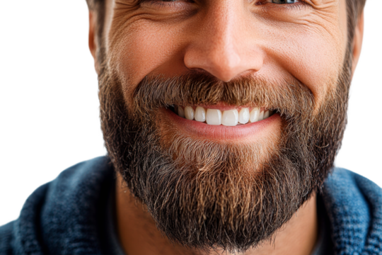 Smiling man with a full beard and bright teeth
