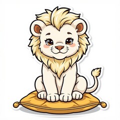 Fototapeta premium Cute Cartoon Lion Sitting on a Pillow with a Playful Expression