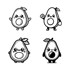 Cute Cartoon Avocado Silhouette Vector Set &ndash; Fun Tropical Fruit Icons