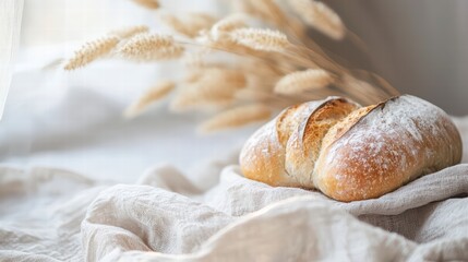 Golden Crusts: A culinary delight of freshly baked bread rolls, artfully arranged on a rustic cloth, their golden crusts glistening under the soft, natural light.