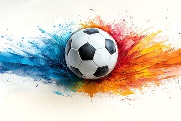 Fototapeta premium Abstract Soccer Ball in Vibrant Color Explosion Sport Art Design