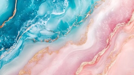 Obraz premium Abstract pink and blue marble texture background with gold accents