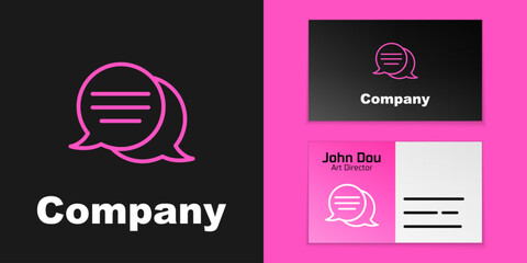 Pink line Speech bubble chat icon isolated on black background. Message icon. Communication or comment chat symbol. Logo design template element. Vector