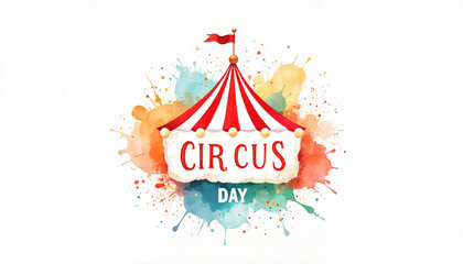 Colorful circus tent with watercolor splashes, festive celebration