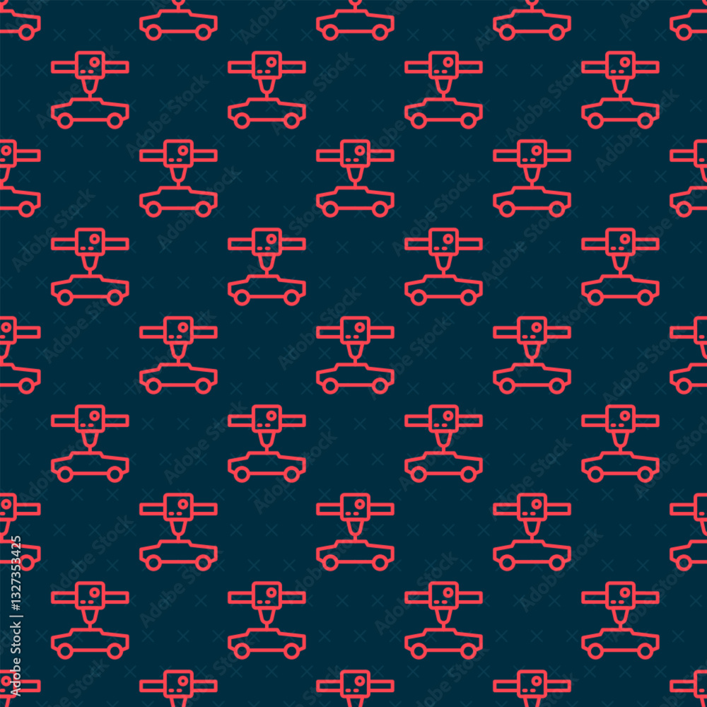 Poster red line 3d printer car icon isolated seamless pattern on black background. 3d printing. vector