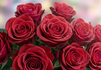 Dark Red Roses with Water Droplets Floral Bouquet Close Up