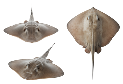 Three stingrays gracefully gliding through the water, ideal for underwater or marine life projects. transparent background