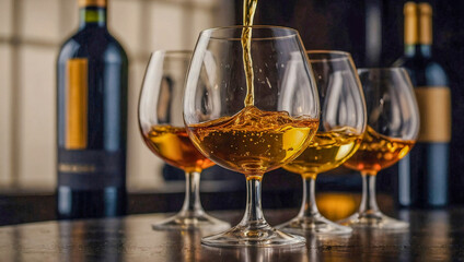 Elegant wine glass with a golden liquid.