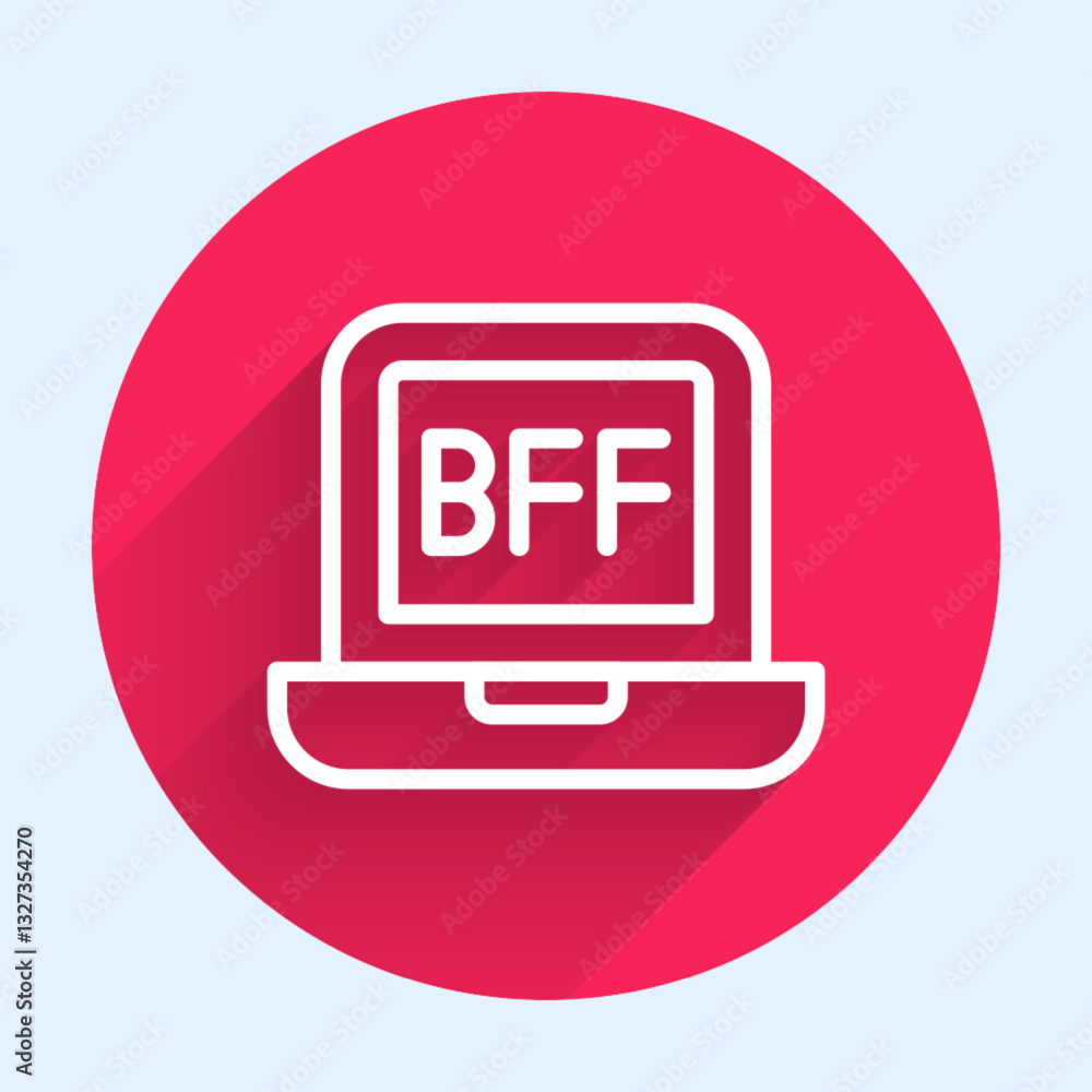 Poster white line bff or best friends forever icon isolated with long shadow. red circle button. vector