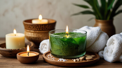 Aromatherapy and Relaxation with Natural Candles and Spa Atmosphere