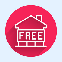 White line Shelter for homeless icon isolated with long shadow background. Emergency housing, temporary residence for people, bums and beggars without home. Red circle button. Vector