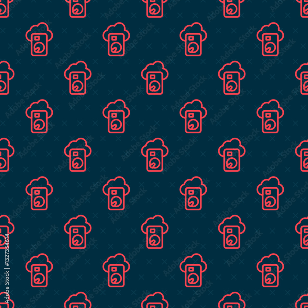 Poster red line cloud database icon isolated seamless pattern on black background. cloud computing concept.