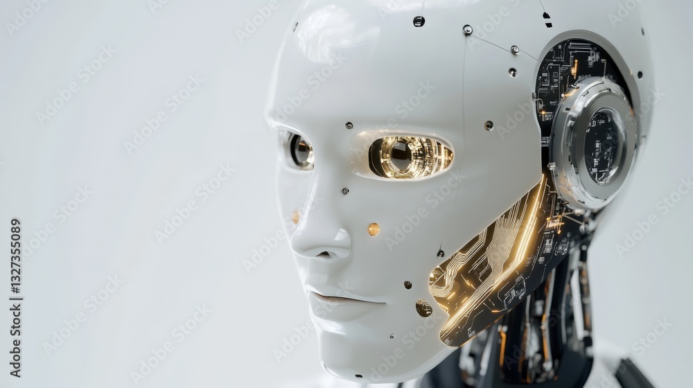 Poster futuristic humanoid robot with visible circuitry and glowing elements, categorized under technology