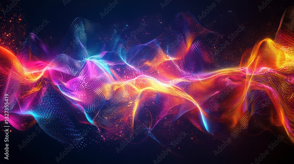 Poster abstract wave of light: a mesmerizing display of vibrant colors, swirling and flowing like energy, c