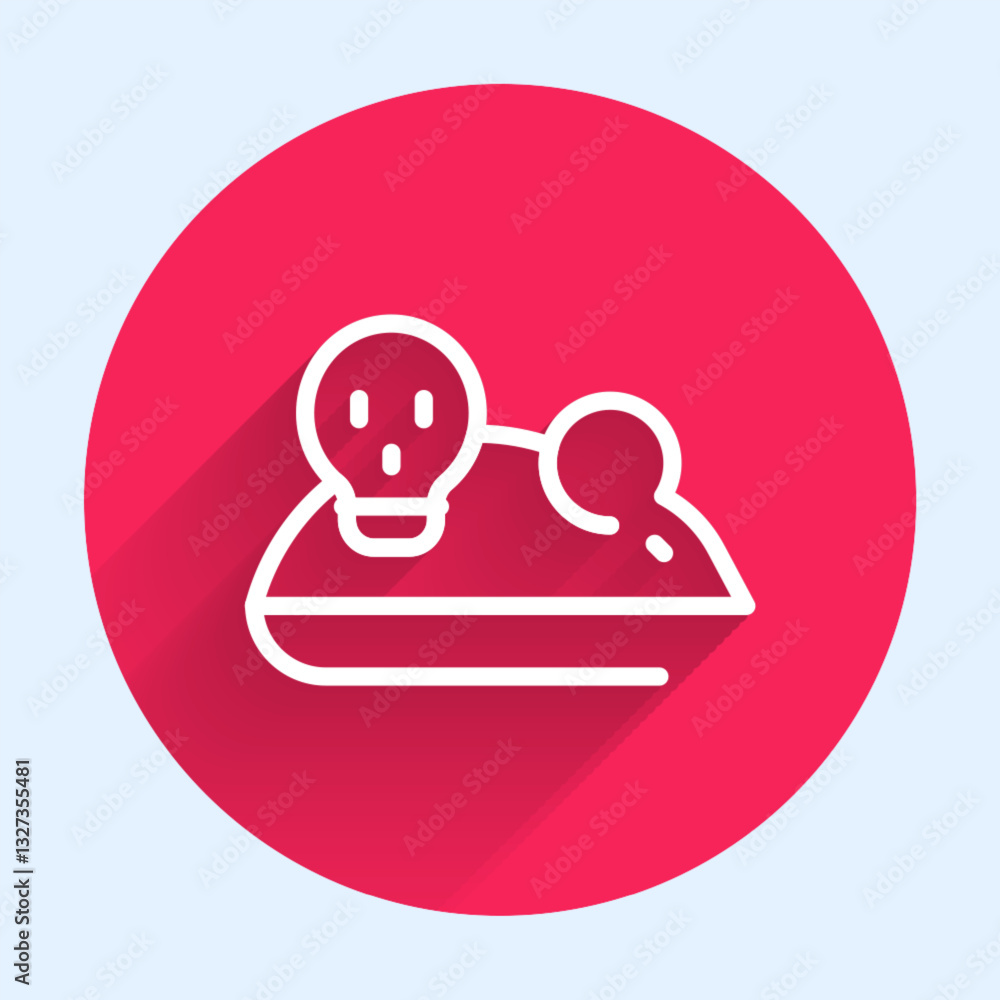 Poster white line experimental mouse icon isolated with long shadow background. red circle button. vector
